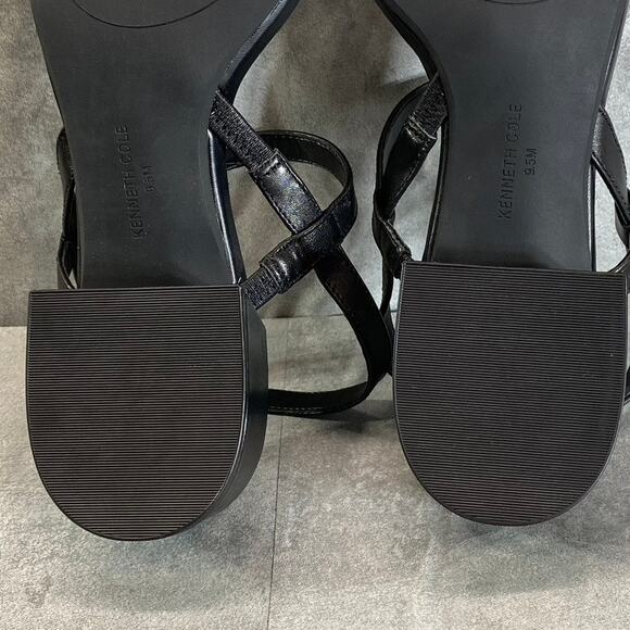 KENNETH COLE NEW YORK Women's Black Leather Maisie Low Block Heel Sandals SZ 9.5 - Picture 7 of 9